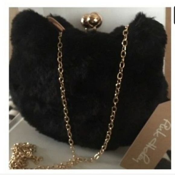 Black Faux Fur Kitty Kat clutch/Crossbody bag🐈 - Picture 2 of 8